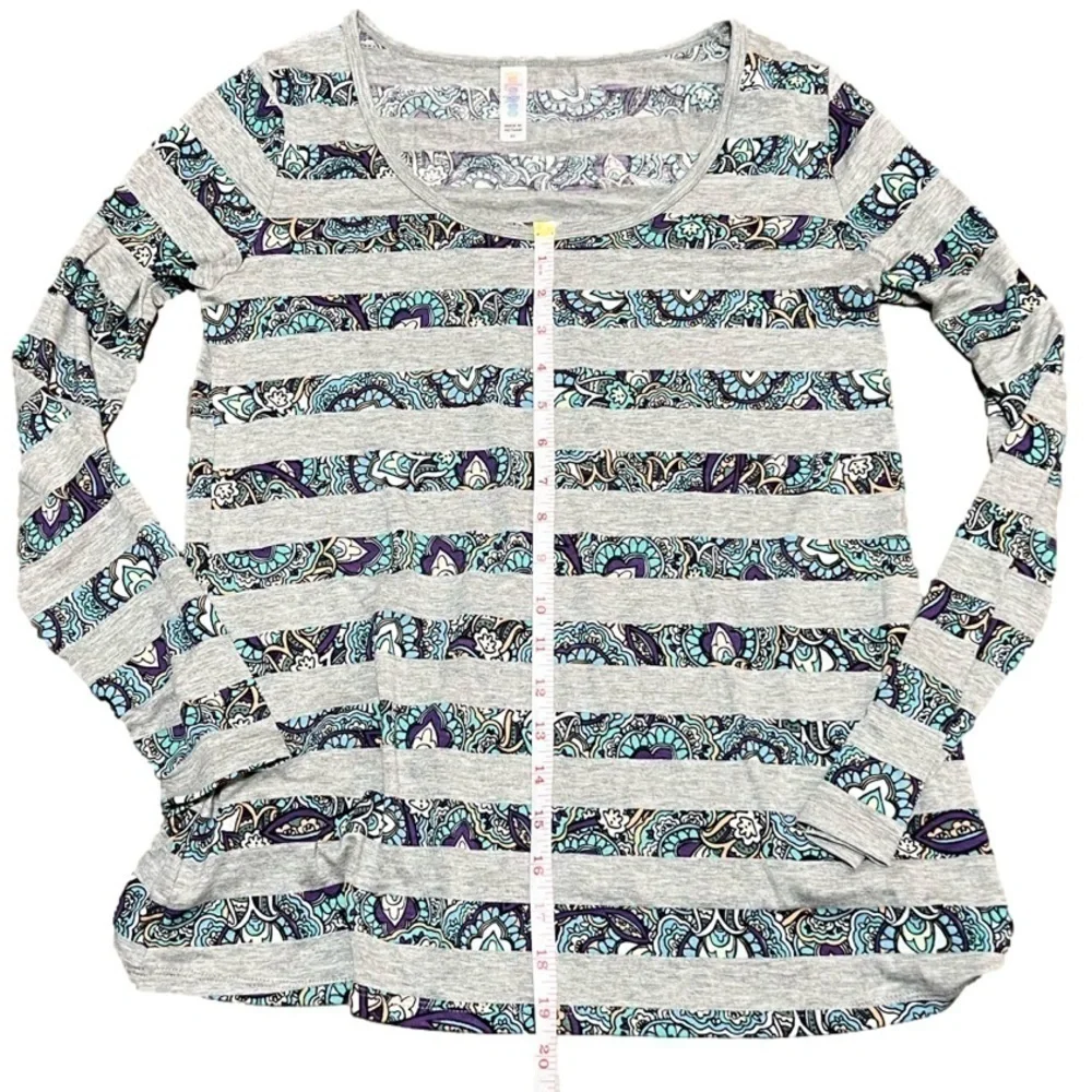 Lularoe Striped Long Sleeve Rayon Polyester Gray Patterned Top Women’s Sz XS - Picture 12 of 12
